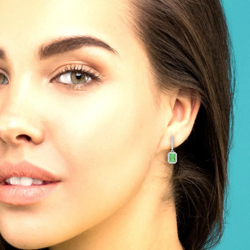 18K White Gold Blue Moissanite Dangle Earrings Q499