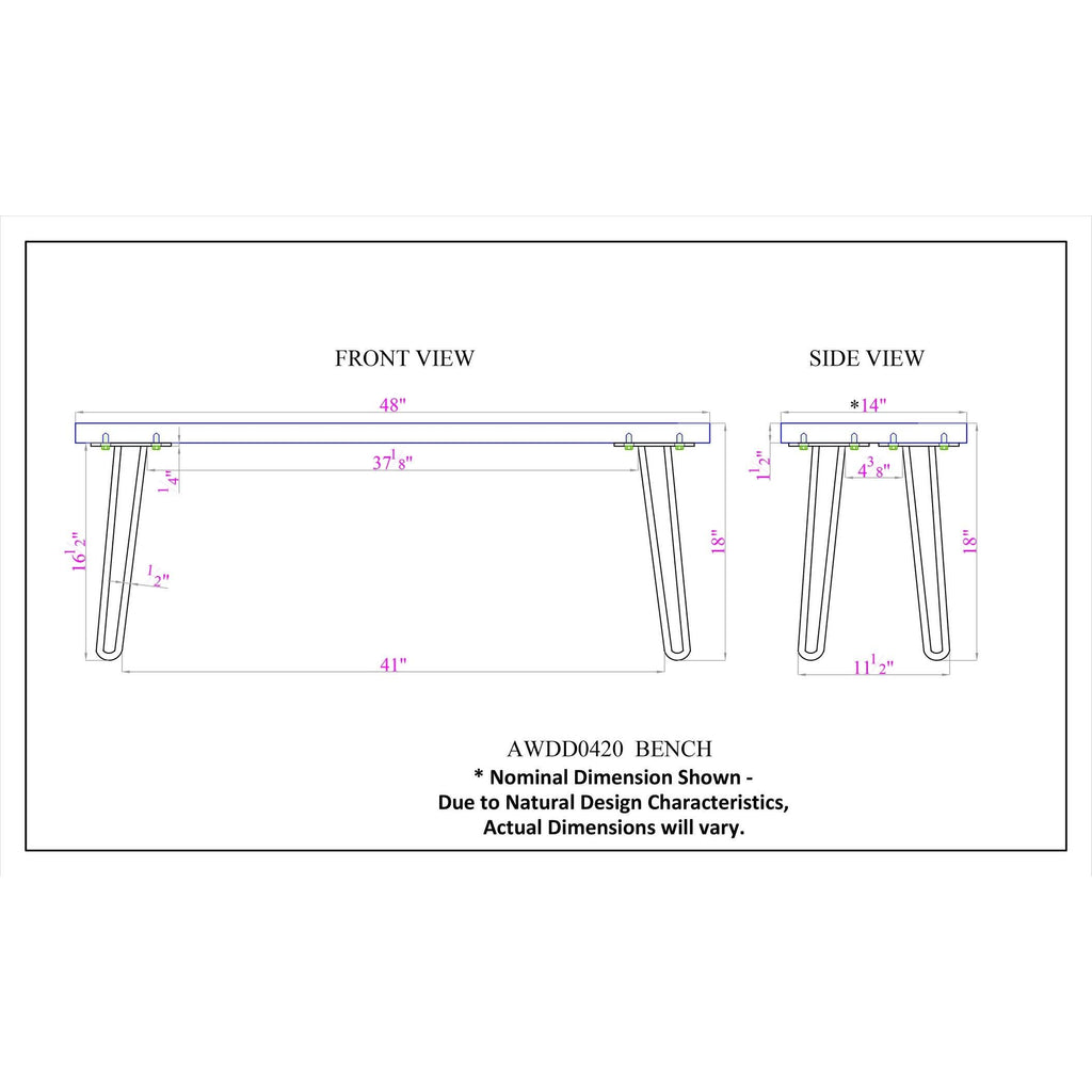 Natural Live Edge Wood Bench with Metal E73919