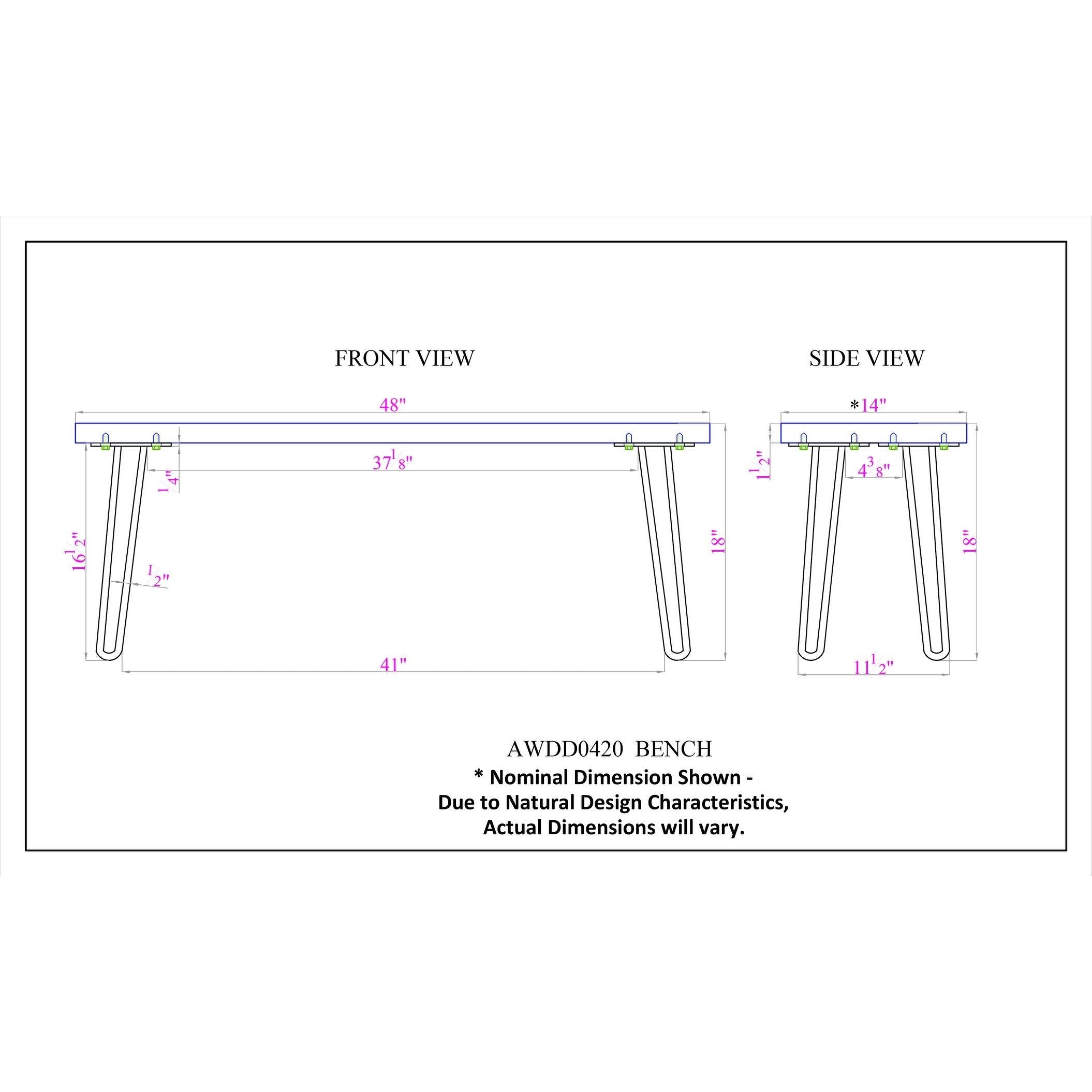 Natural Live Edge Wood Bench with Metal E73919