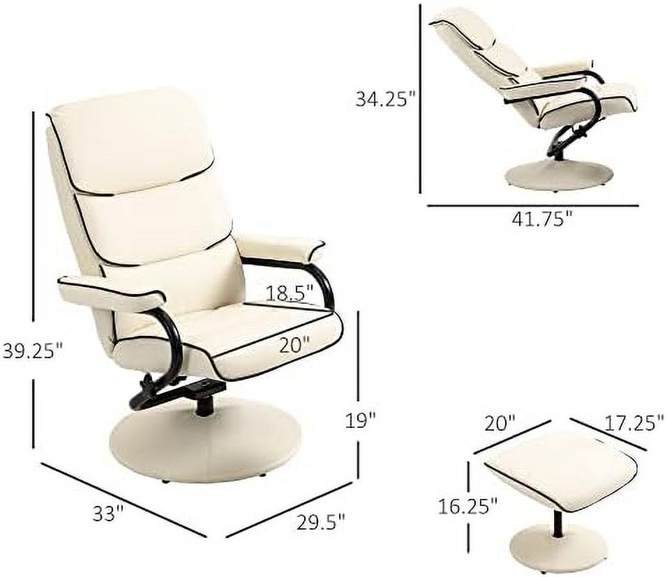 Cream White PU Leather Swivel Recliner Chair with Ottoman H832
