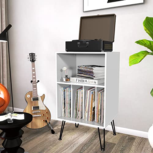 Record Player Stand with Record Storage and Metal Legs P53656