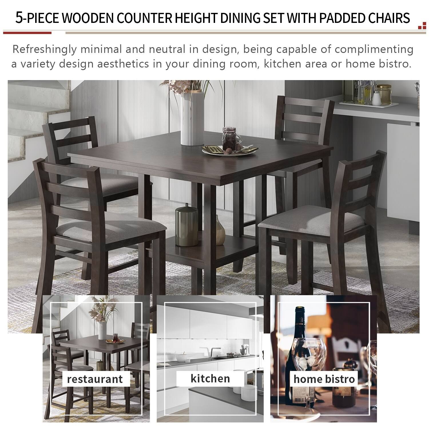 5pcs Counter Height Dining Set with Padded Chairs P398788