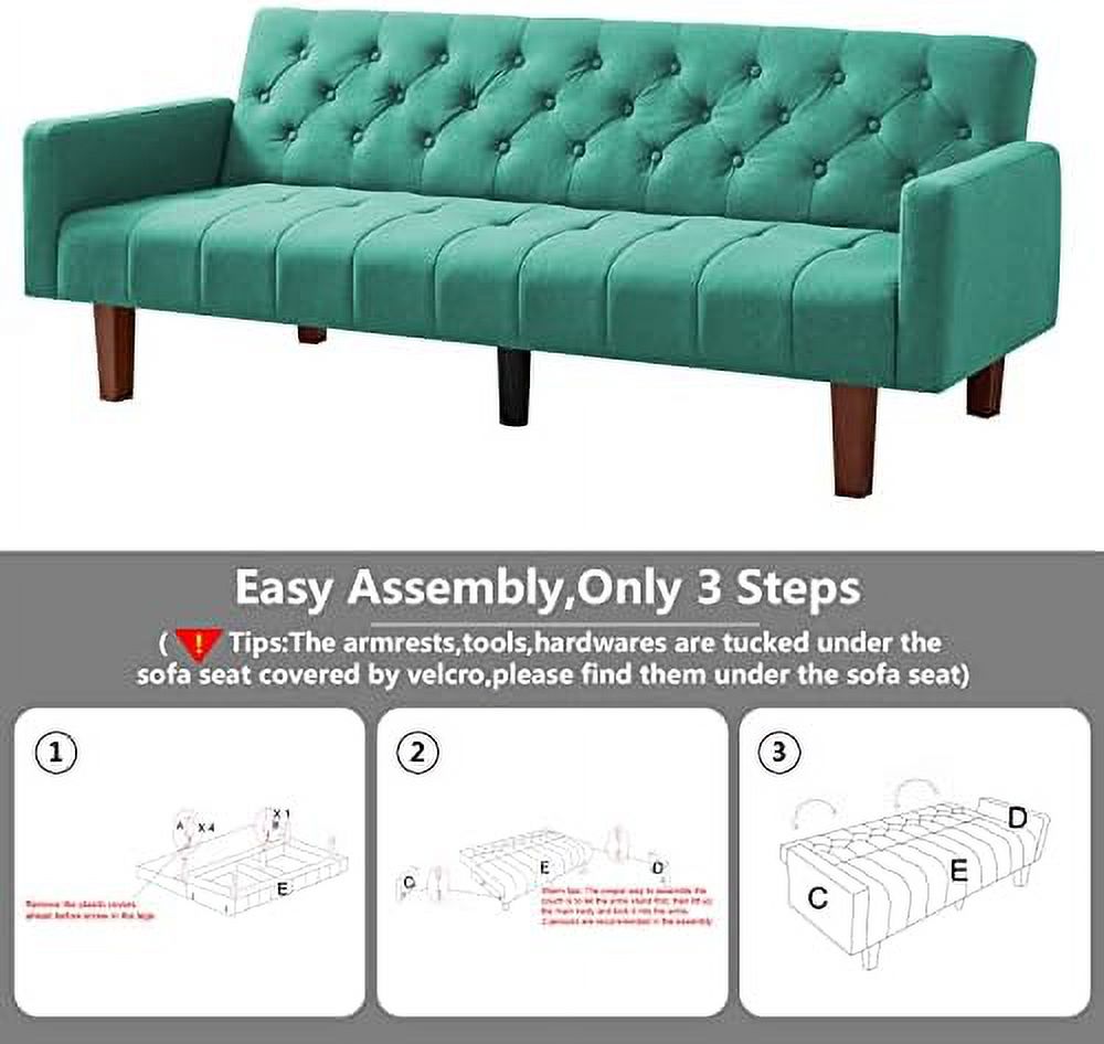 Linen Upholstered Futon Sofa Bed 74" Tufted 3 Seater (Grey) O4987