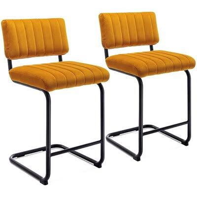 Set of 2 Velvet Barstools with Solid Metal Legs C107809