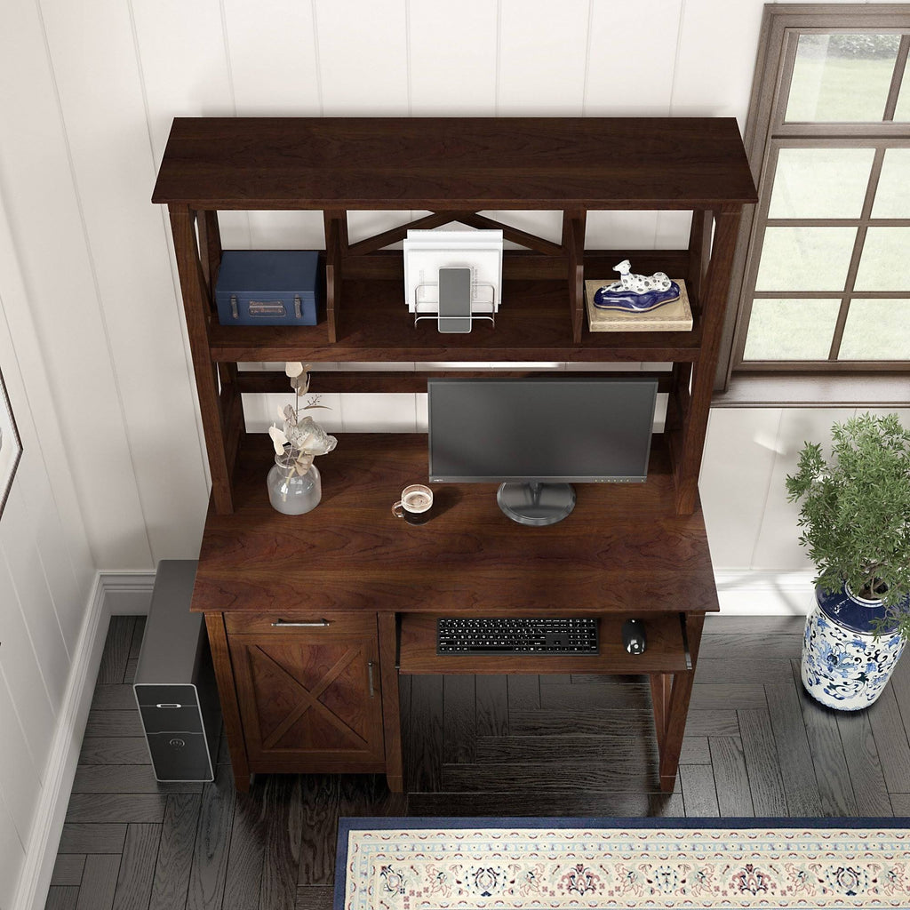 Washed Gray Engineered Wood Small Computer Desk with Hutch I7748