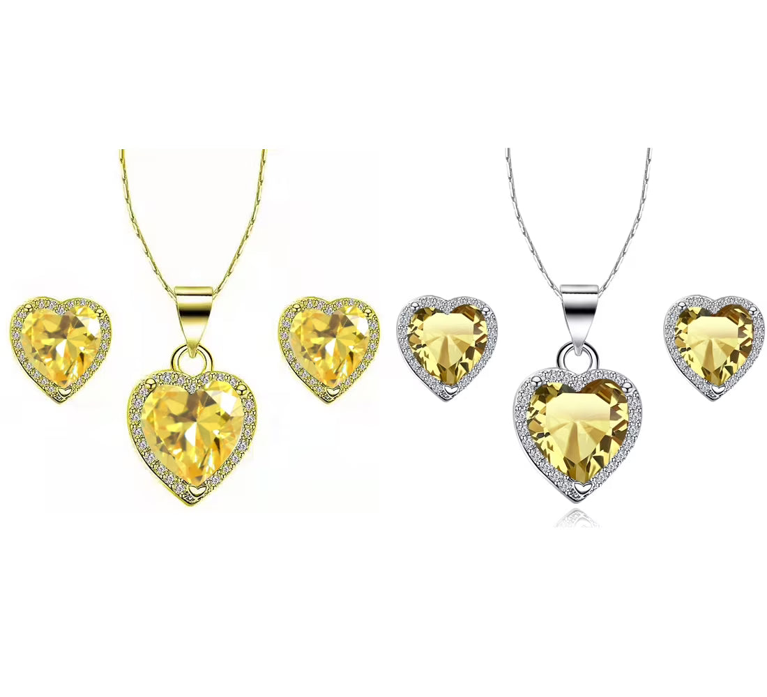 24k Yellow and White Gold 4Ct Yellow Sapphire Necklace Set 18 inch T42014