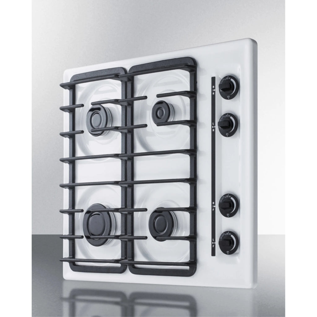 24" Gas Cooktop with Four Sealed Burners, White Porcelain Surface, Cast Iron Grates I65466