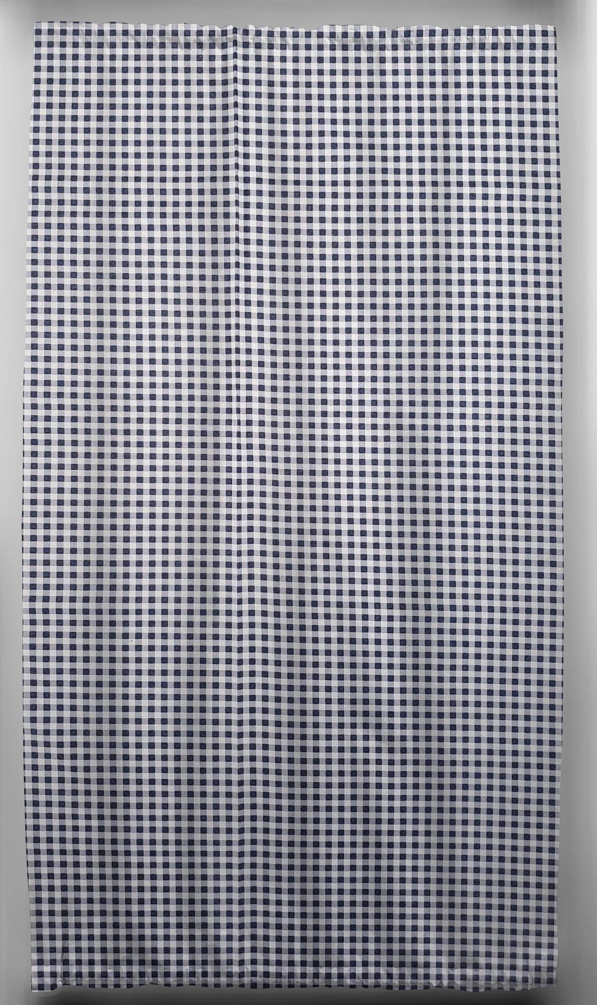 Navy Blue White Checked Gingham French Door Curtain Panel with Tie Back F2476
