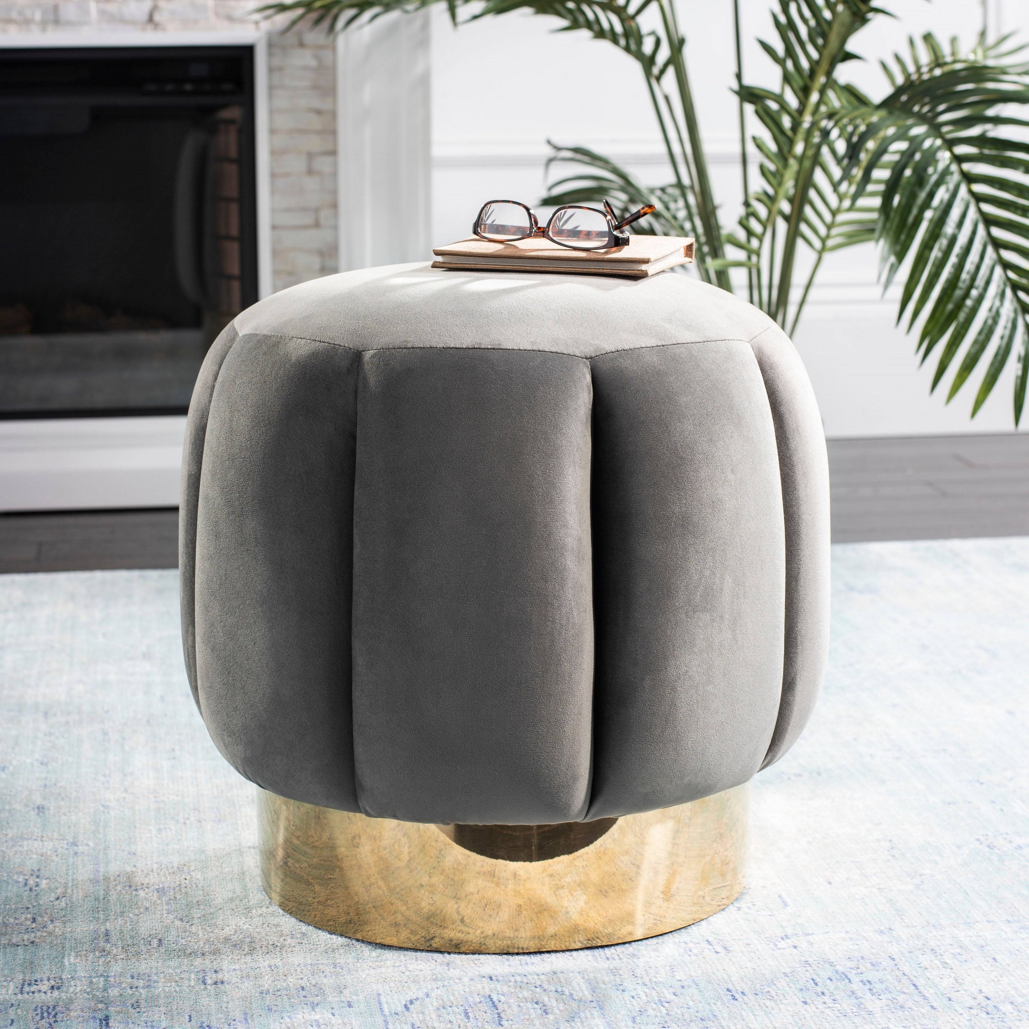 Dark Gray Channel Tufted Ottoman B49070
