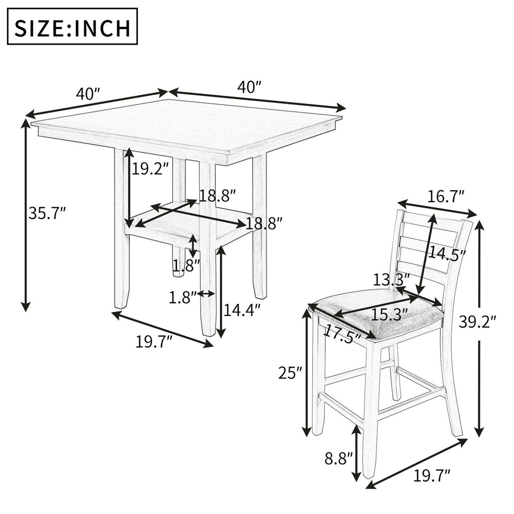 5pcs Counter Height Dining Set with Padded Chairs P398788