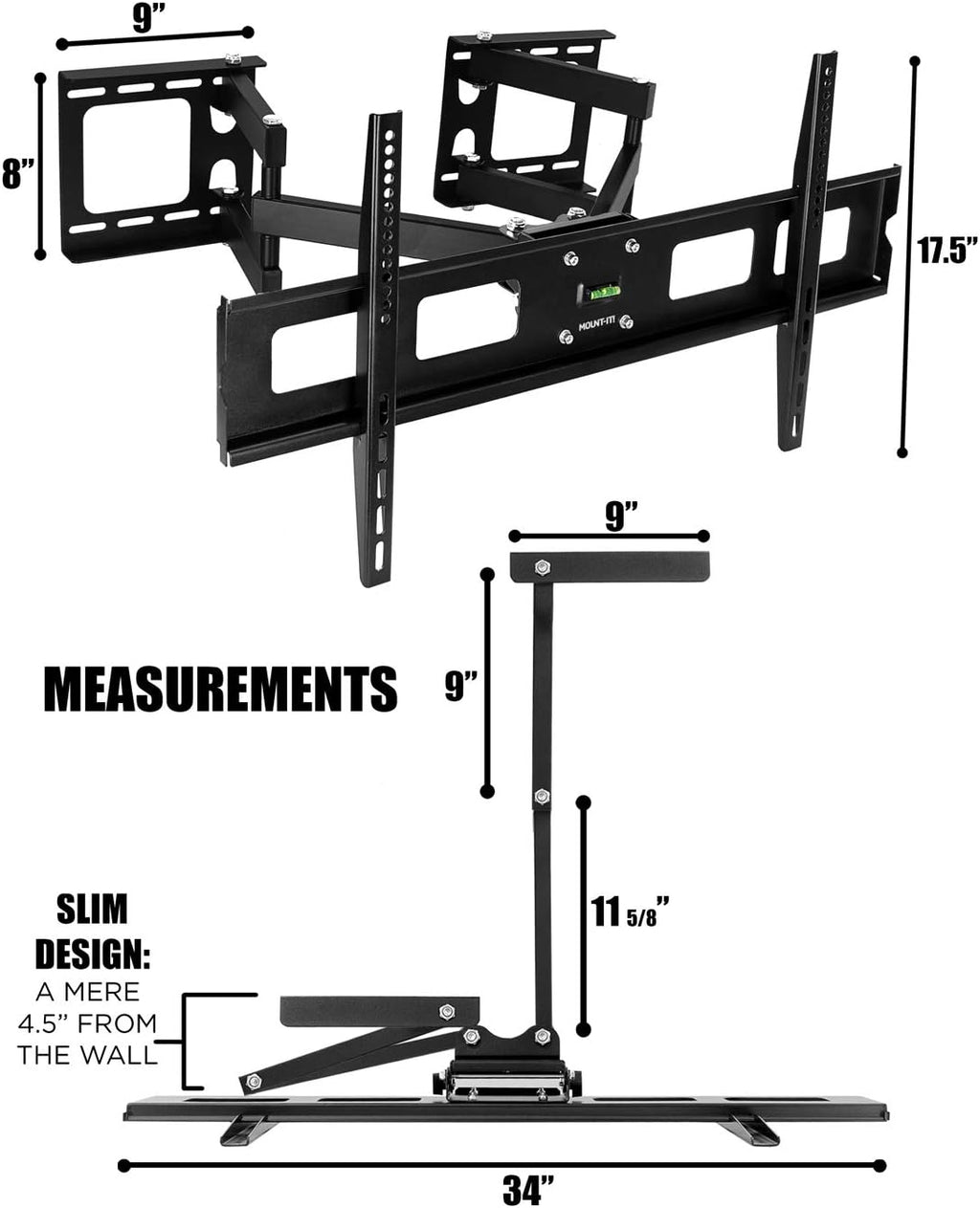 Corner TV Mount Swivel Full Motion Wall Bracket for 37-63 inch Flat Panel Screens, VESA up to 800x400, 132 lb Capacity, Black Pack of 2 K248