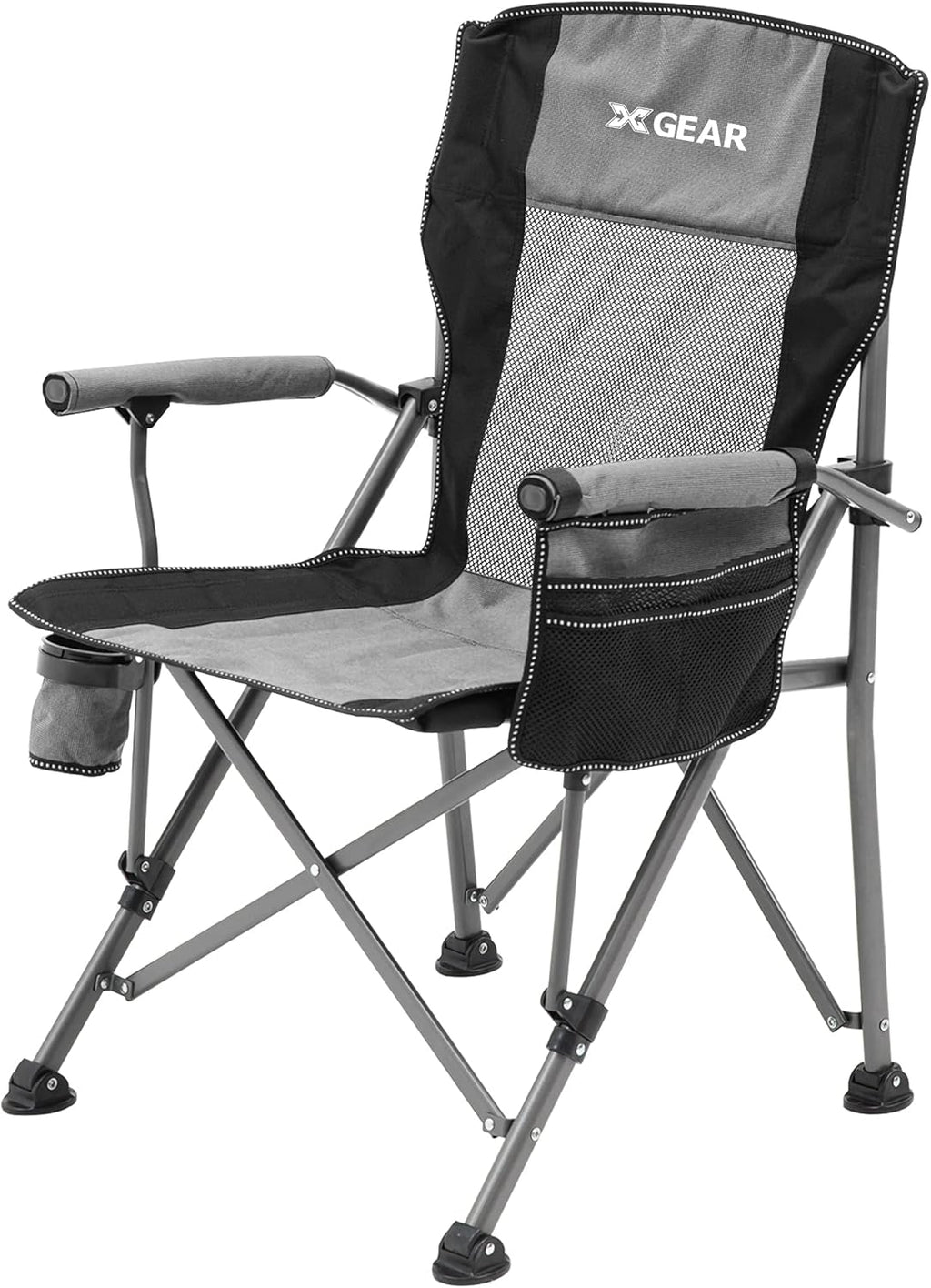 Hard Arm Folding Camping Chair with Mesh Back (Cool Grey) G4871