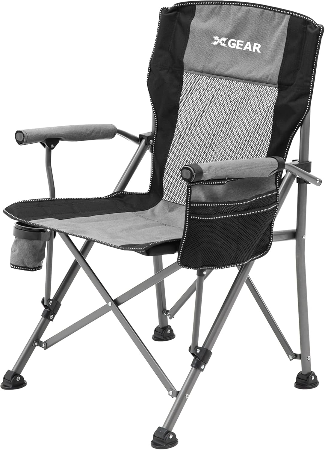 Hard Arm Folding Camping Chair with Mesh Back (Cool Grey) G4871