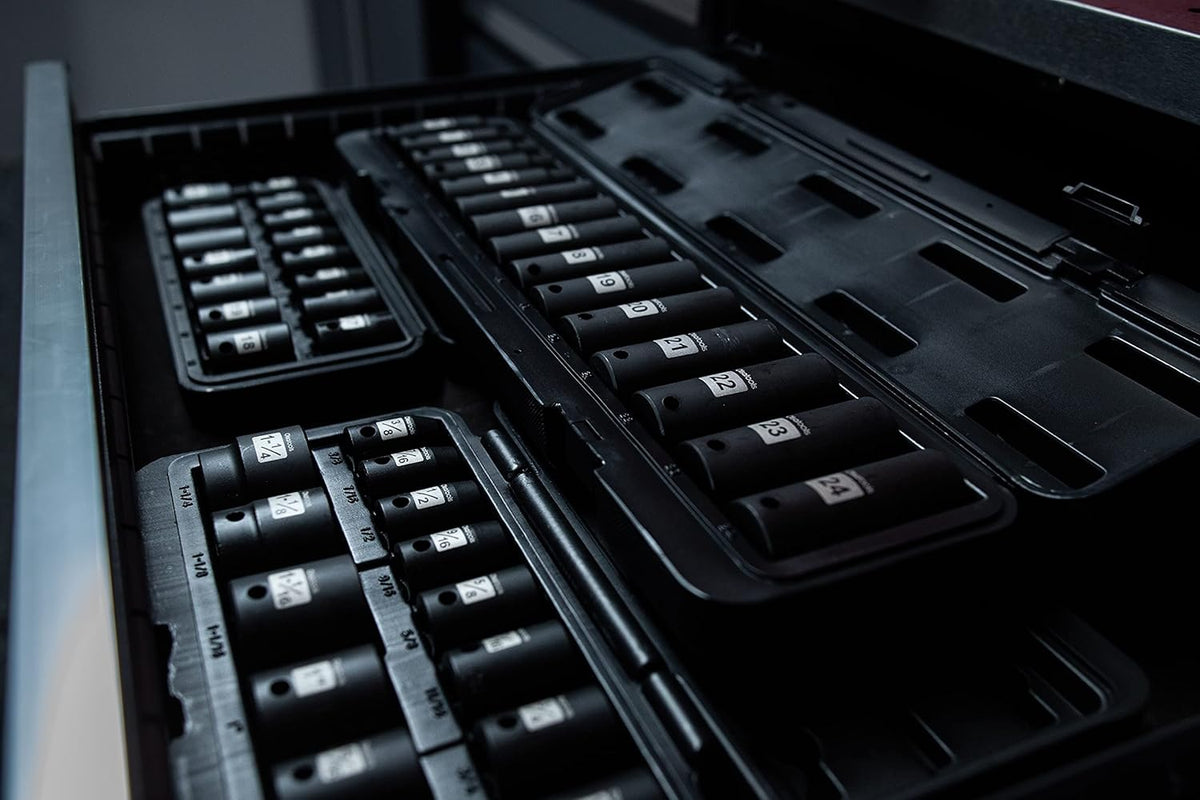 1/2 Drive Cr-Mo Shallow Impact Socket Set, 6-Point SAE, 14pc 3/8 to 1-1/4, Chromium Molybdenum, Premium Storage Case G448119