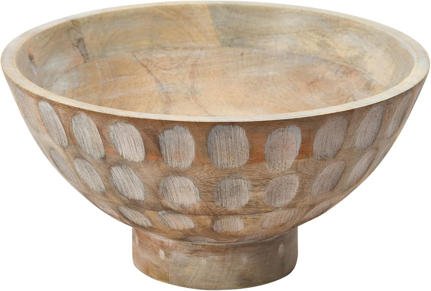 Mango Wood Footed Carved Circle Bowl K3573