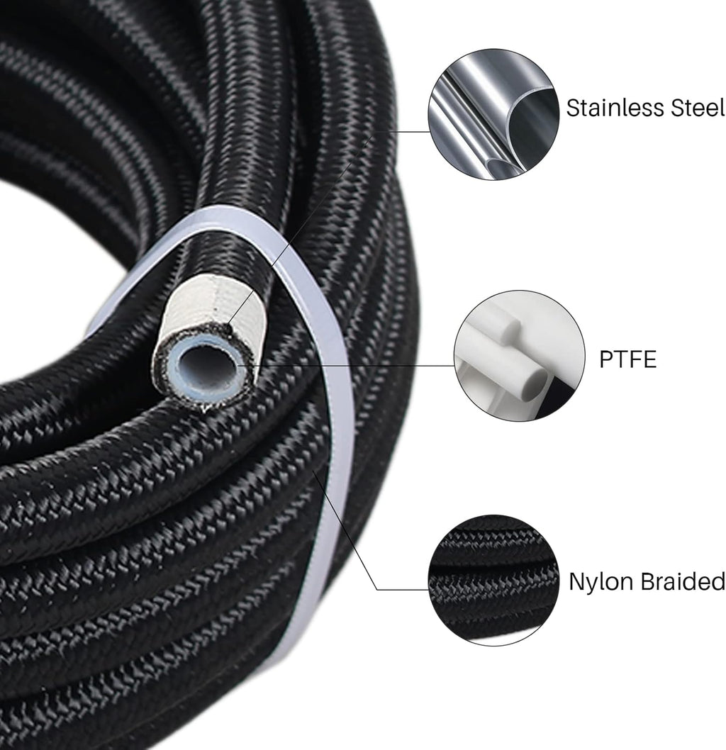 20FT PTFE Braided Fuel Line Fitting Kit Black N4647