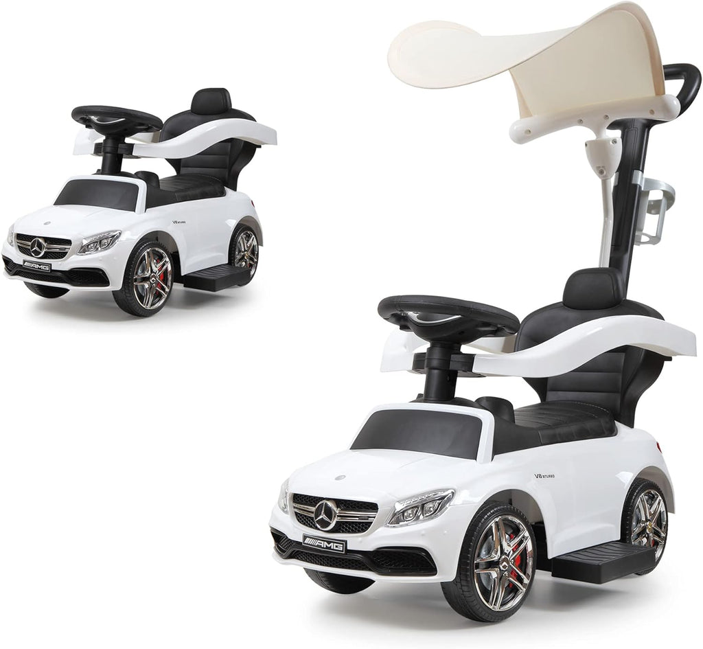 Blue Push Car for Toddlers with Horn Music, Safety Bar, Sun Canopy, Cup Holder T7861
