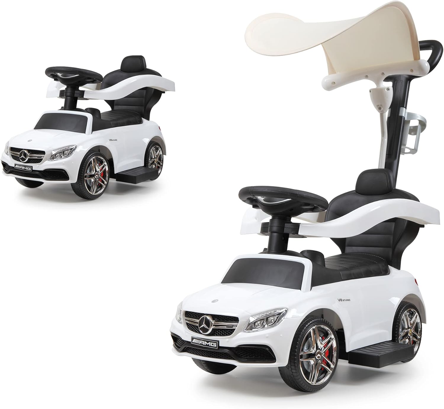 Blue Push Car for Toddlers with Horn Music, Safety Bar, Sun Canopy, Cup Holder T7861