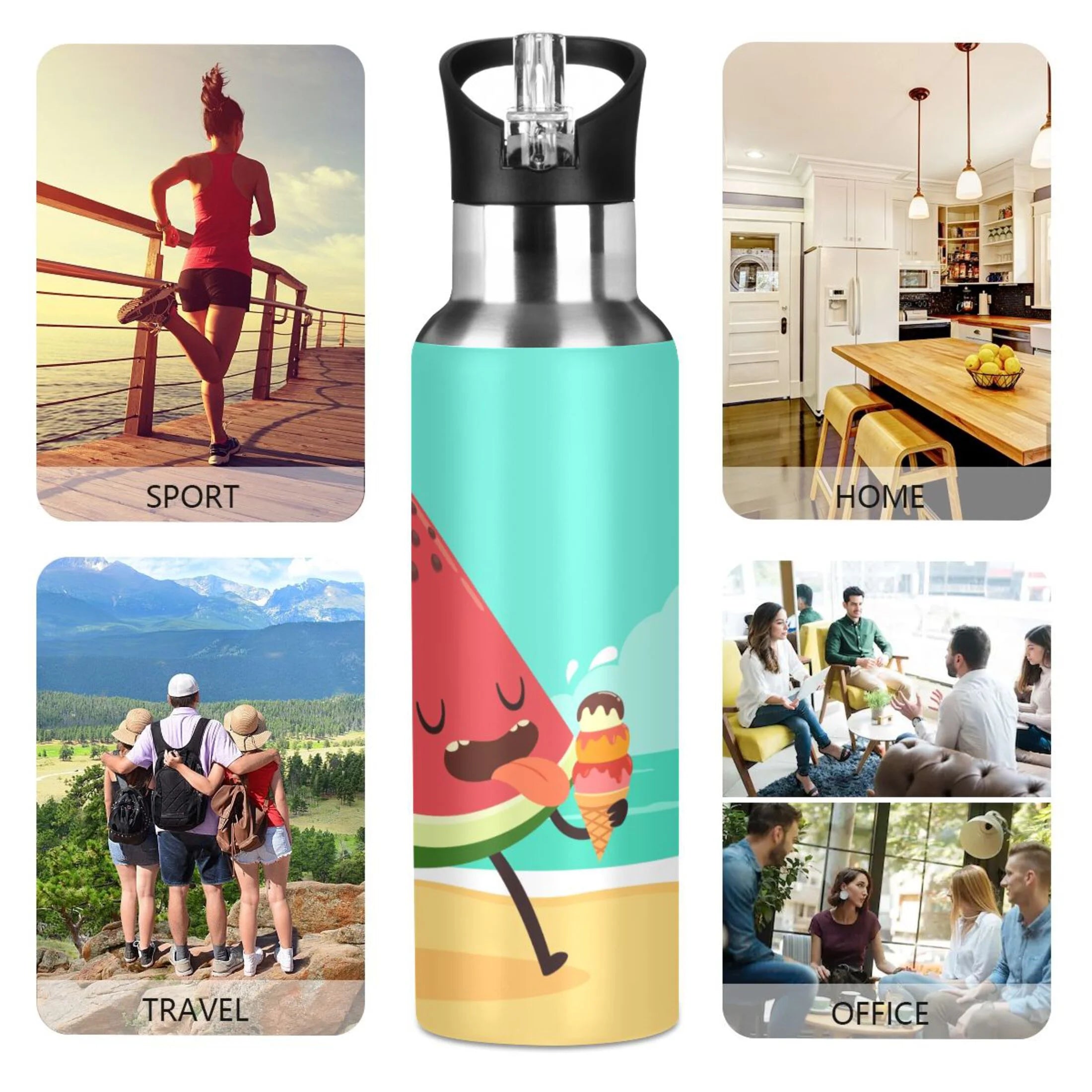 Watermelon Stainless Steel Insulated Water Bottle with Straw Lid V754096
