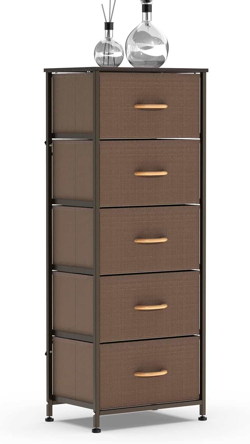 Dark Gray 5 Drawer Fabric Dresser Tower P43570