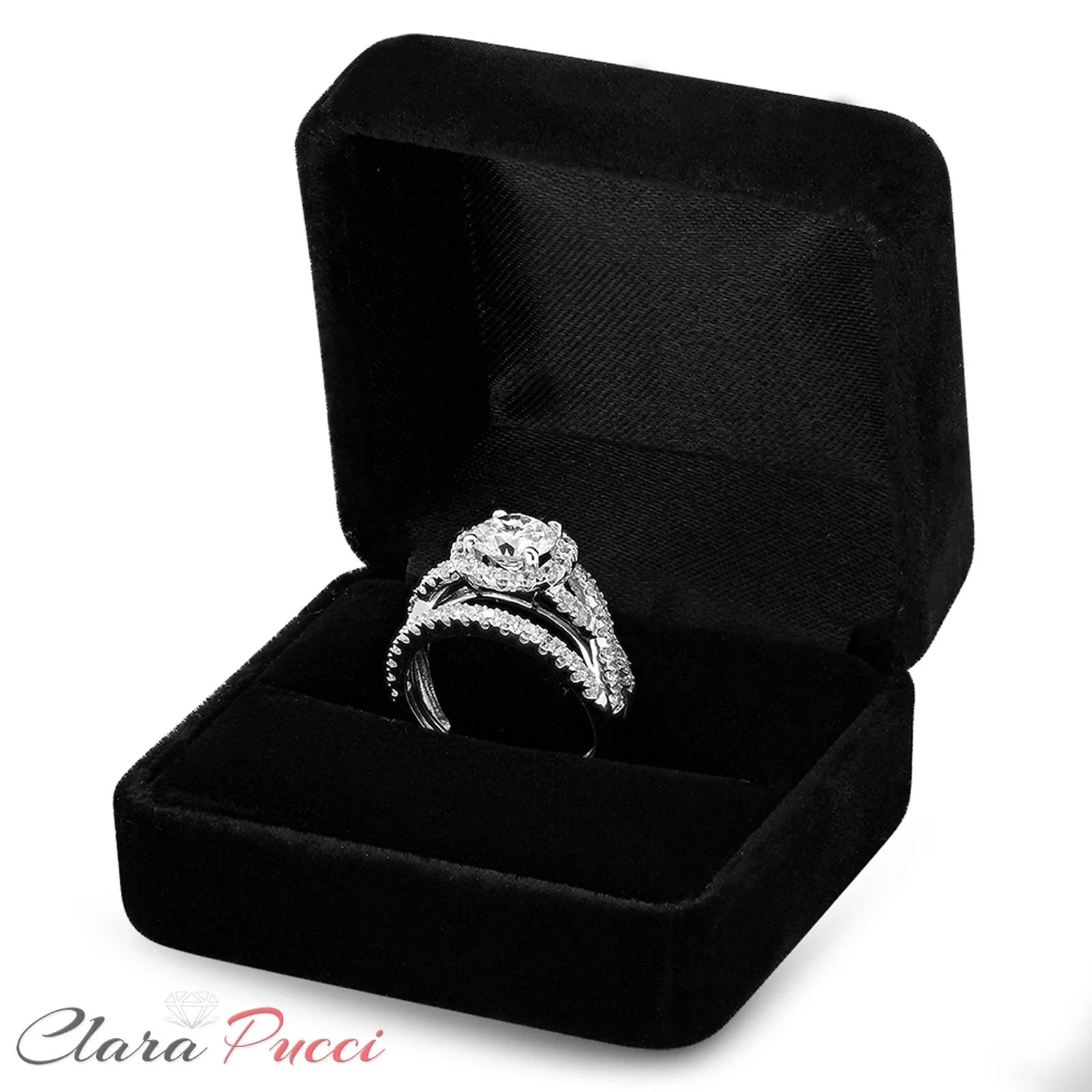 18K White Gold Halo Engagement Ring with Crystal Side Stones U393