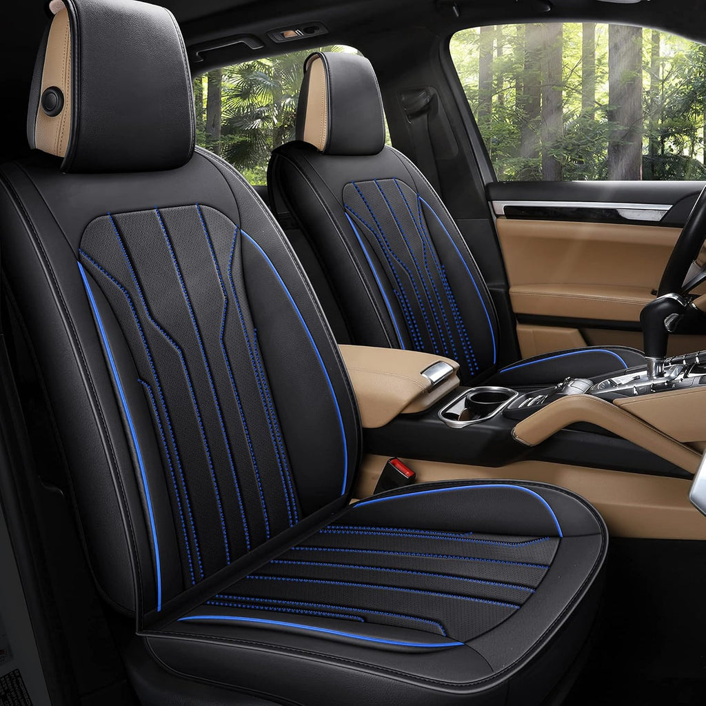 Black Leather Car Seat Covers, Front Pair U9194
