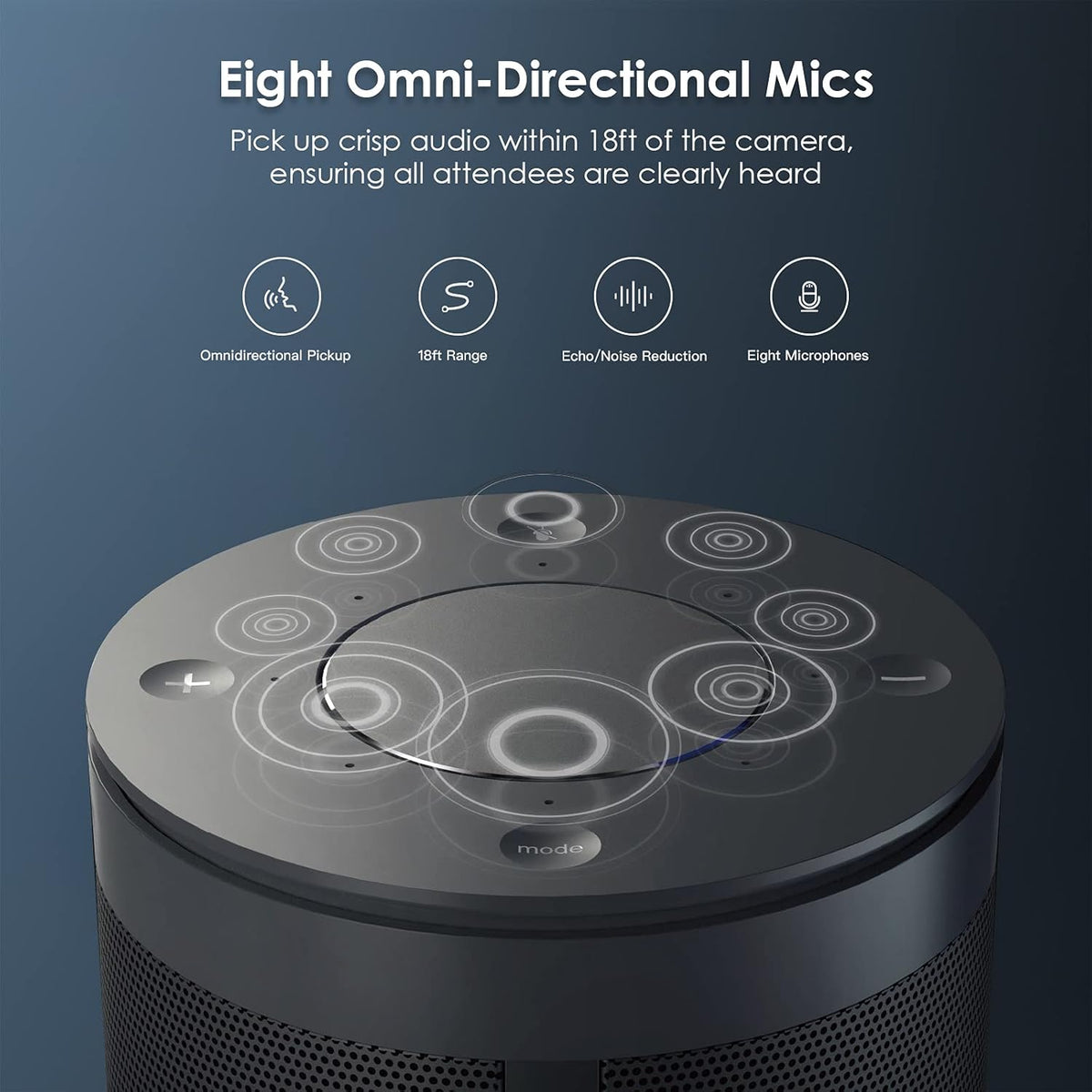 8K 360-Degree Video Conference Camera with 8 Noise-Cancelling Microphones and Speaker P2421
