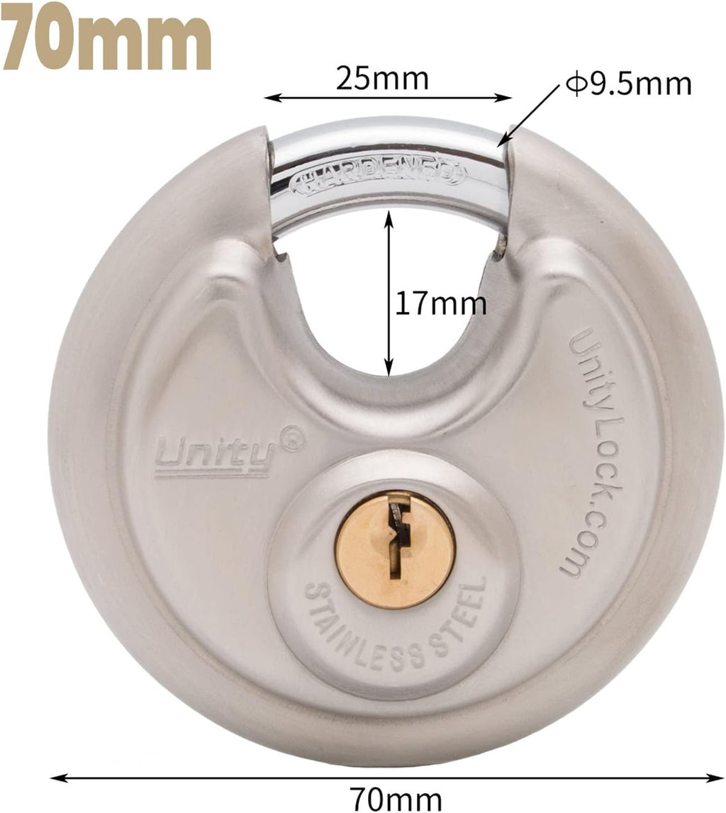 Stainless Steel Disc Padlock, Same Key Open, 2-3/4" (70mm), Pack of 2 W12850