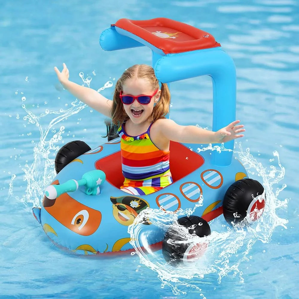 Toddlers Inflatable Pool Float Toys with Water Spray Gun Pirate Boat N718