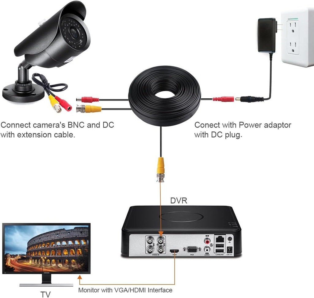 200ft 4Pack Siamese Video and Power Security Camera Cable with 2 Female Connectors Y9817