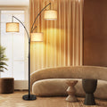 Black Arc Floor Lamp with Linen Lamp Shade L426804