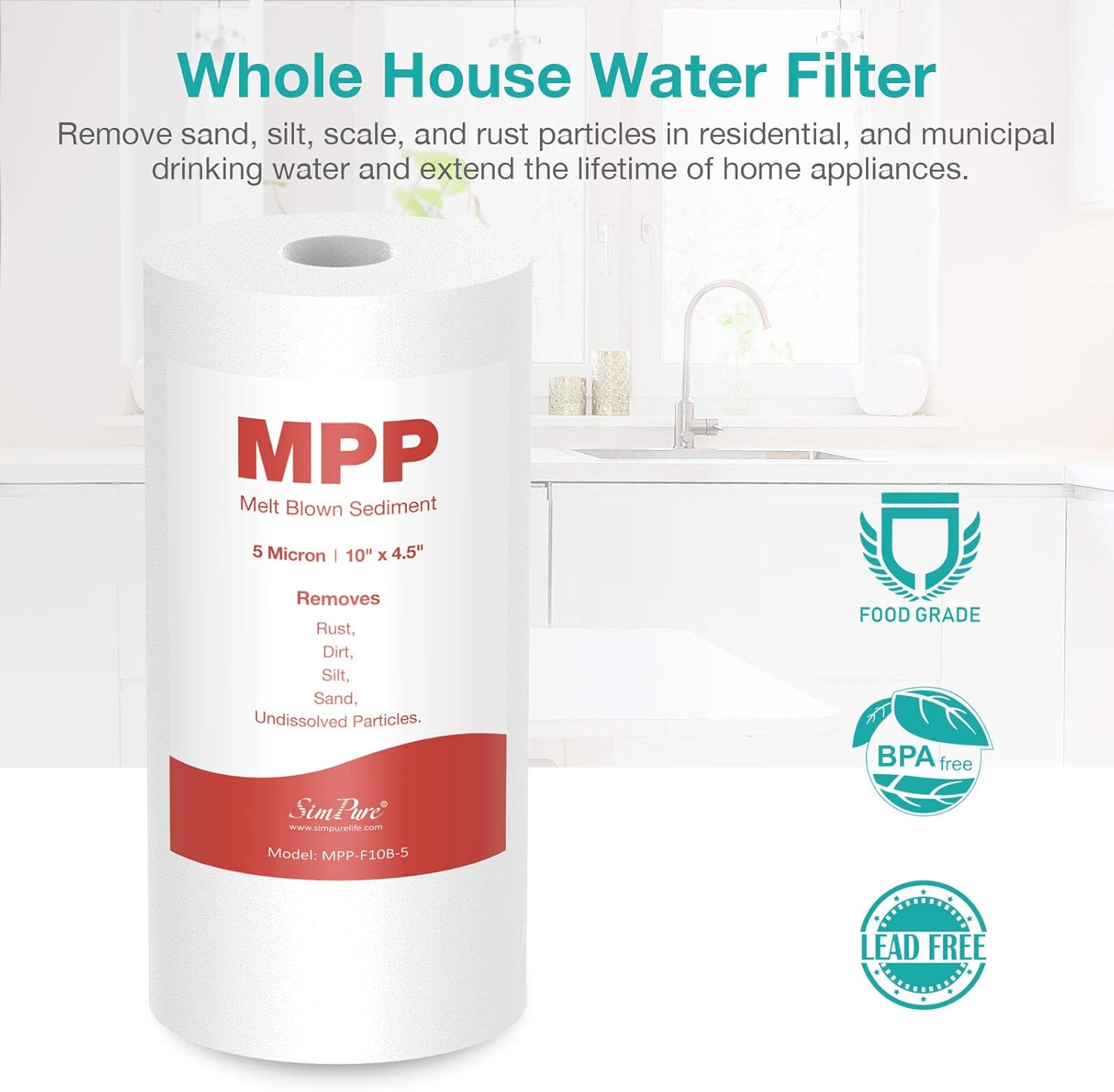 10" x 4.5" 5 Micron Whole House Sediment Water Filter Replacement Cartridge 4-Pack W6569