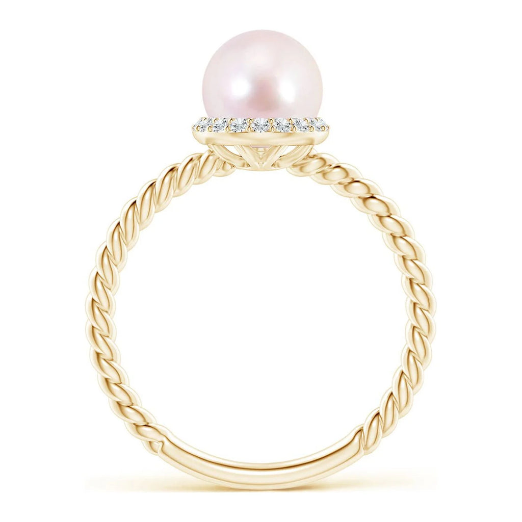 14K Yellow Gold Akoya Cultured Pearl & Diamond Halo Ring I407124