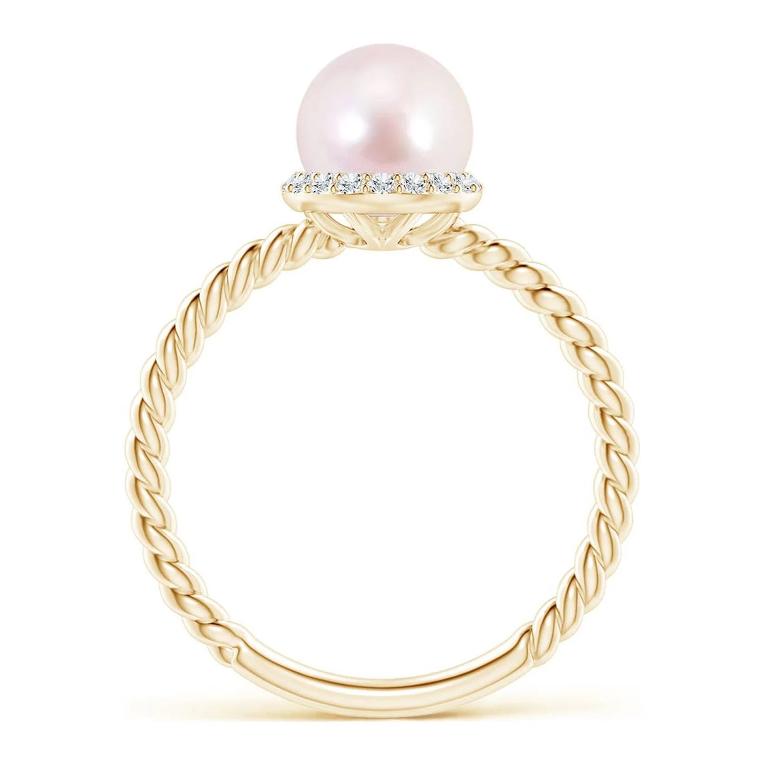 14K Yellow Gold Akoya Cultured Pearl & Diamond Halo Ring I407124