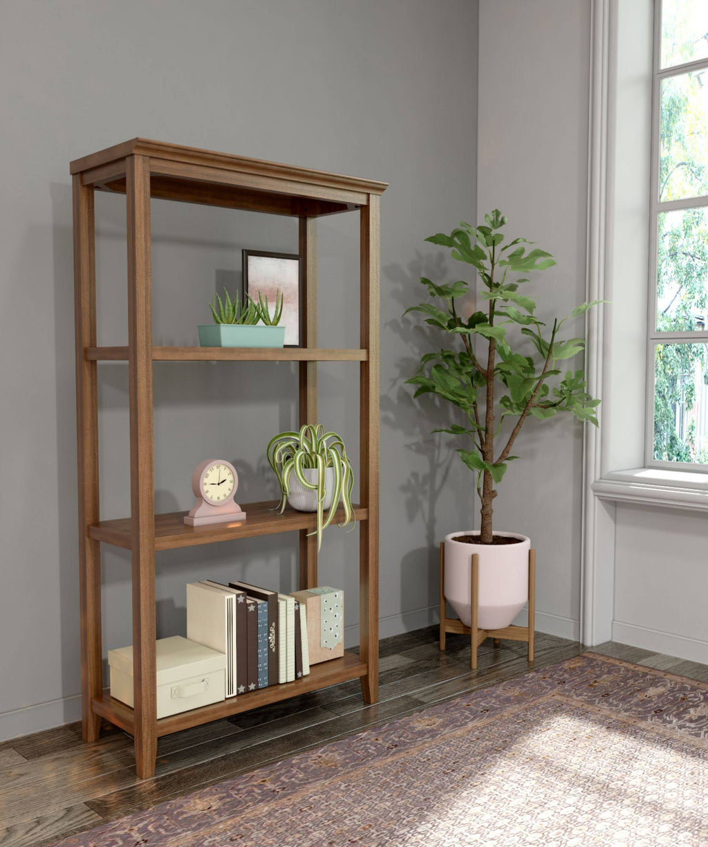 Walnut Brown Solid 3-Tier Tall Bookcase G3845
