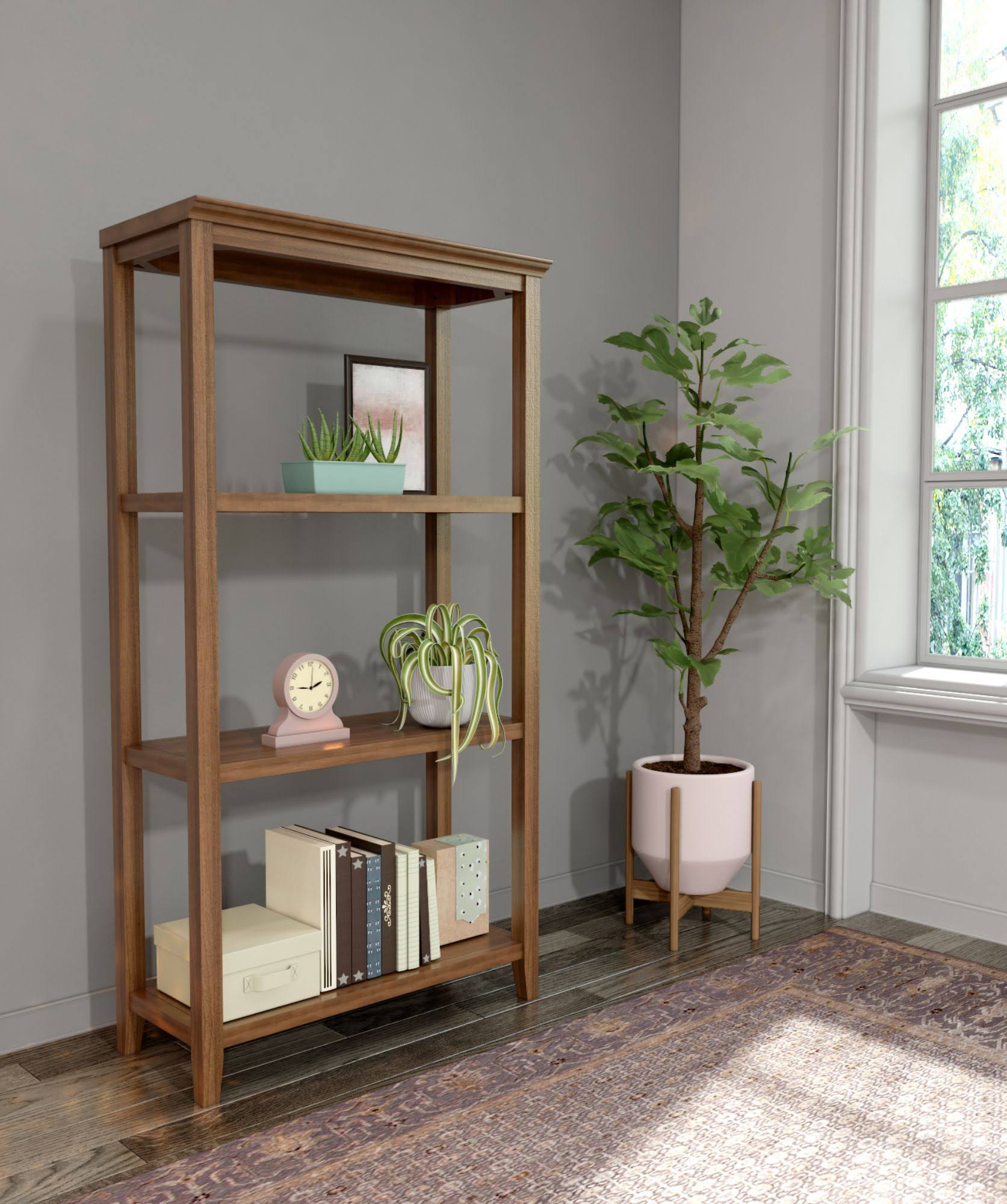 Walnut Brown Solid 3-Tier Tall Bookcase G3845