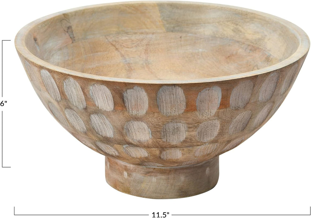 Mango Wood Footed Carved Circle Bowl K3573