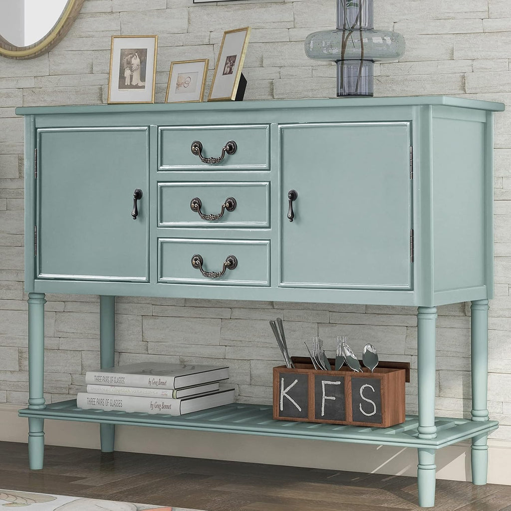 Navy Blue Wood Console Sofa Table with Drawers and Open Shelf N11520