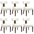 Beige Upholstered Linen Dining Chairs Set of 6 with Wooden Legs G246
