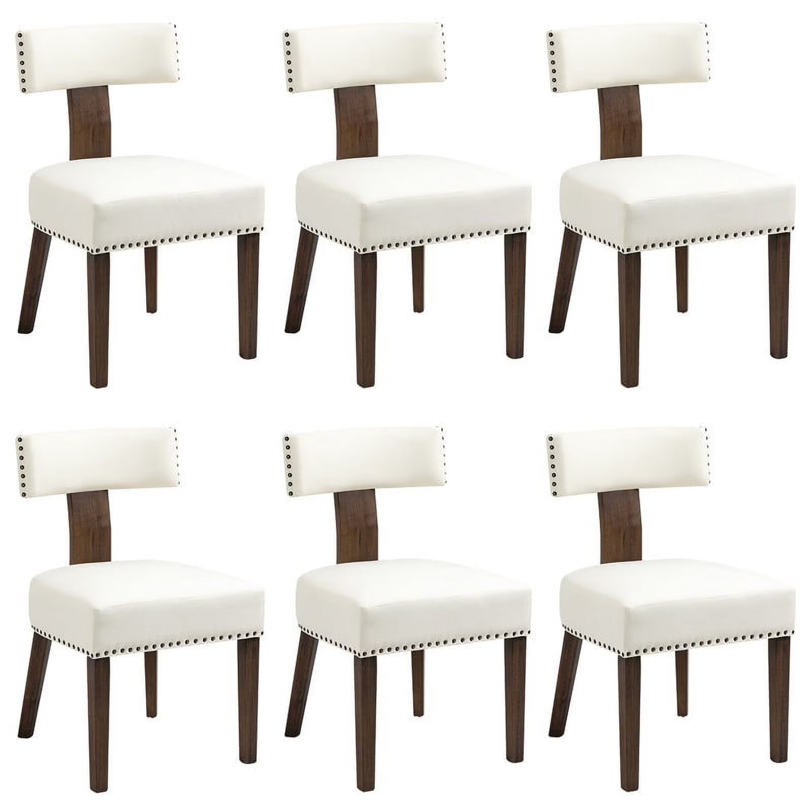 Beige Upholstered Linen Dining Chairs Set of 6 with Wooden Legs G246