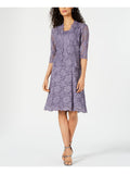 Purple Lace Glitter 3/4 Sleeve Scoop Neck Party Blouson Dress Y632