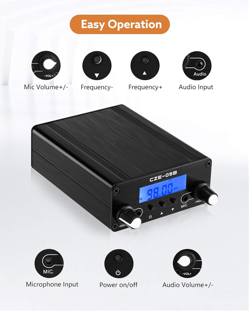 FM Broadcast Transmitter 76~108MHz with Microphone and Antenna W93542