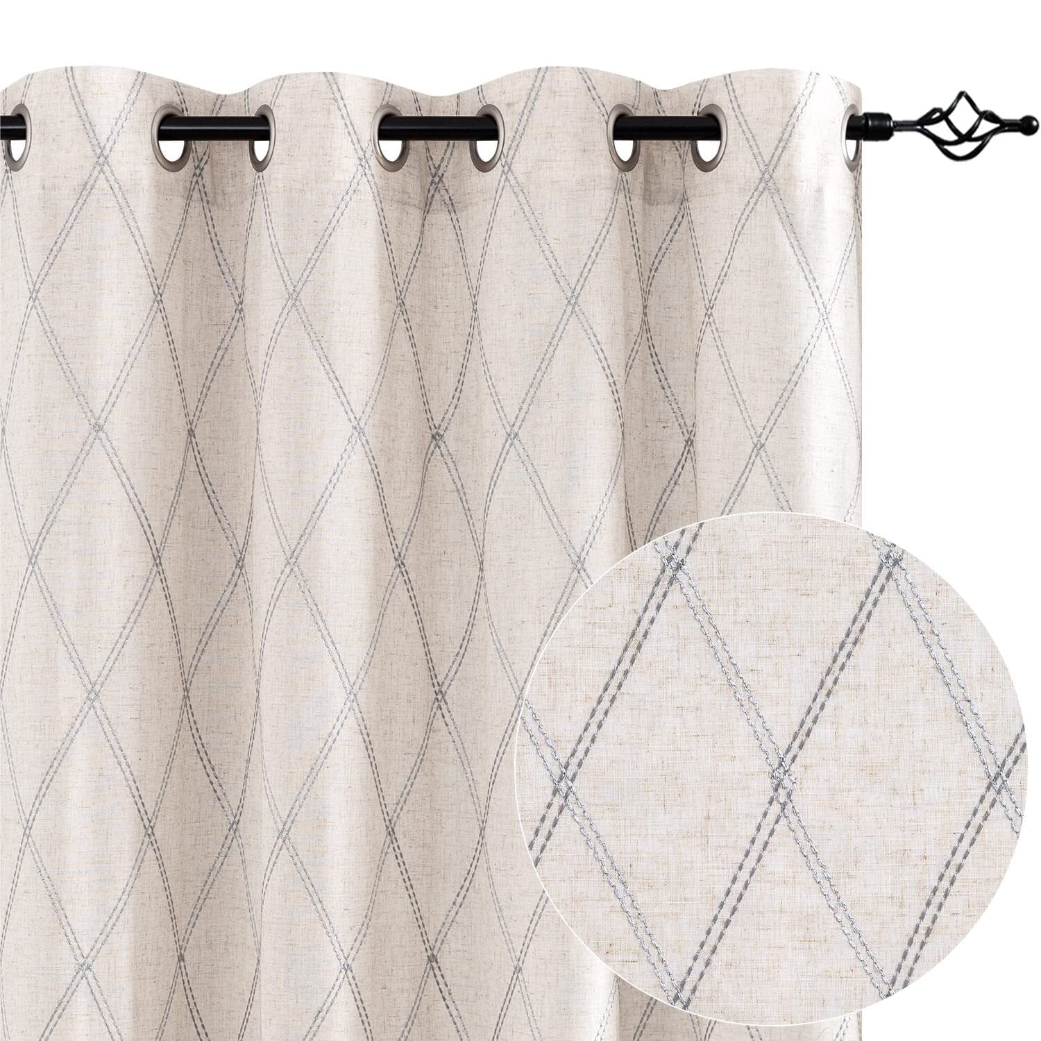 Linen Curtains 84 inch Grey Grommet 2 Panels I70506
