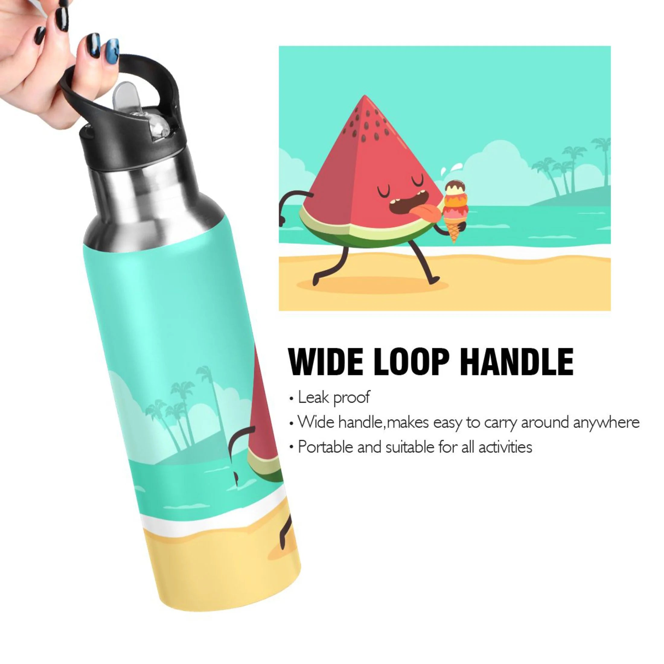 Watermelon Stainless Steel Insulated Water Bottle with Straw Lid V754096