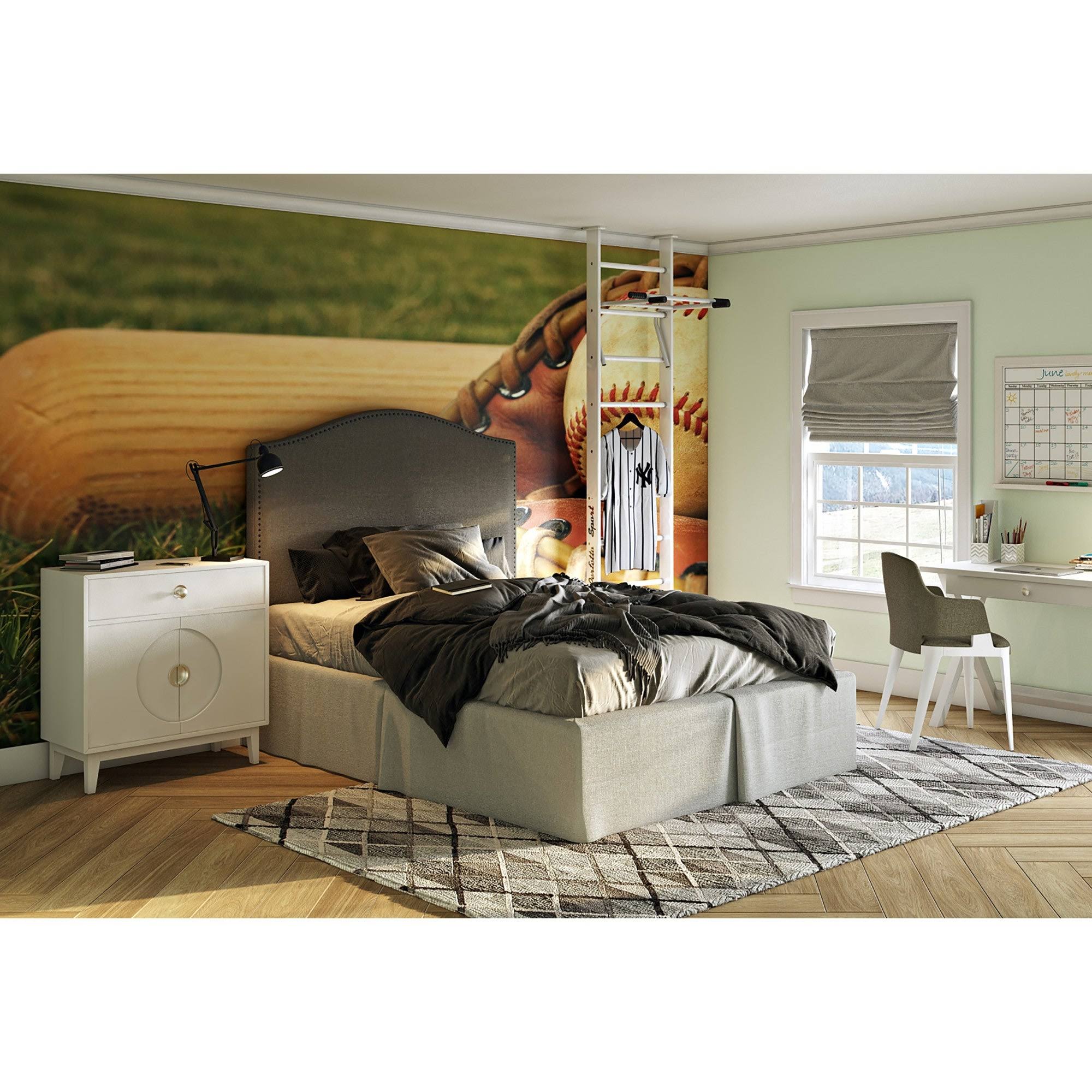Gray Upholstered Camelback Full Queen Panel Headboard W902546