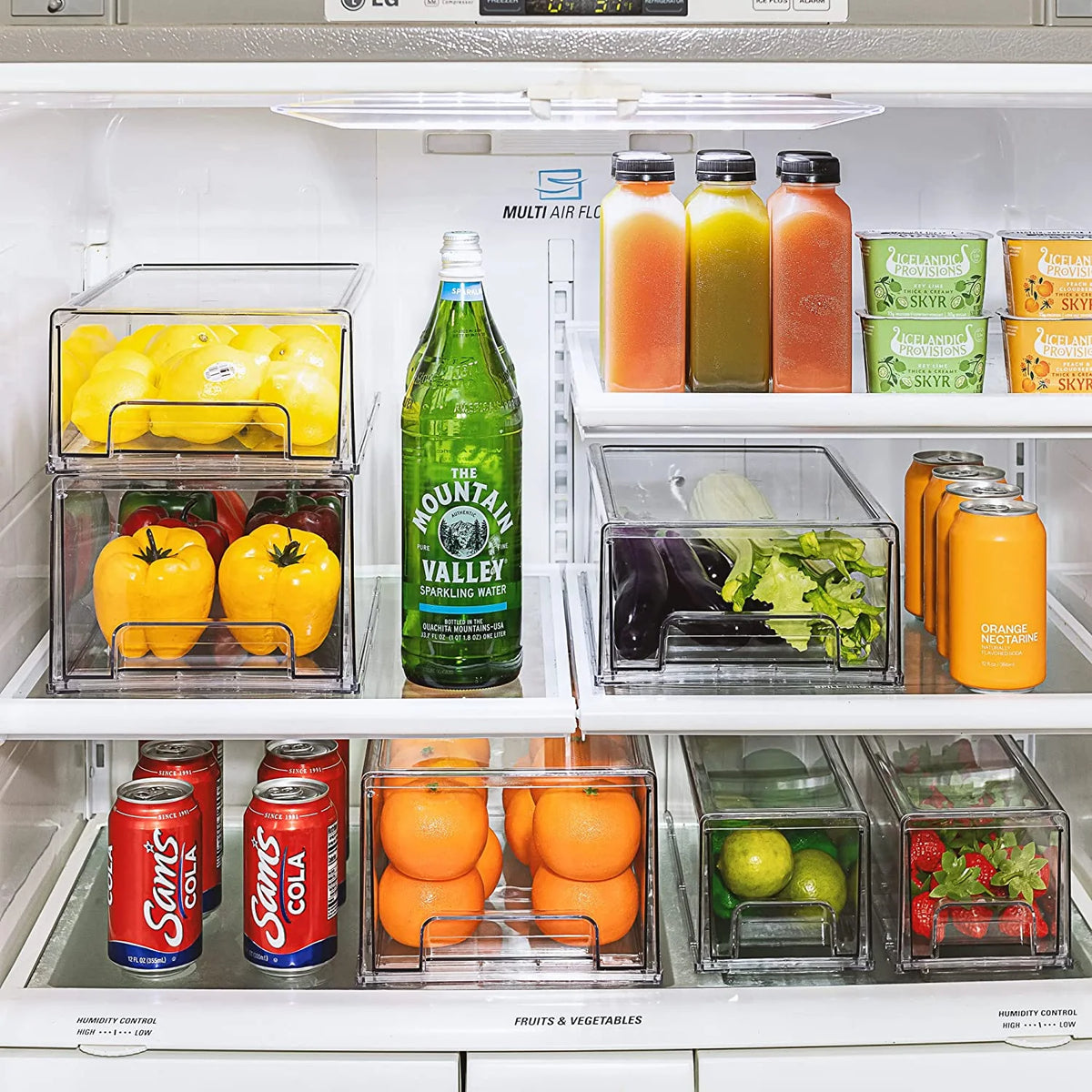 Clear Stackable Pull Out Refrigerator Organizer Bins (2 Pack | Small Wide) A6260