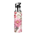 Pink Flowers Floral Print Stainless Steel Insulated Water Bottle with Straw Lid P395876