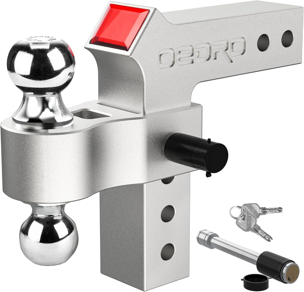Adjustable Trailer Hitch Ball Mount with Forged Aluminum Shank, 8-Inch Drop, 2.5-Inch Receiver, 2" & 2-5/16" Tow Balls, 14500 lbs, Anodized Black E2243