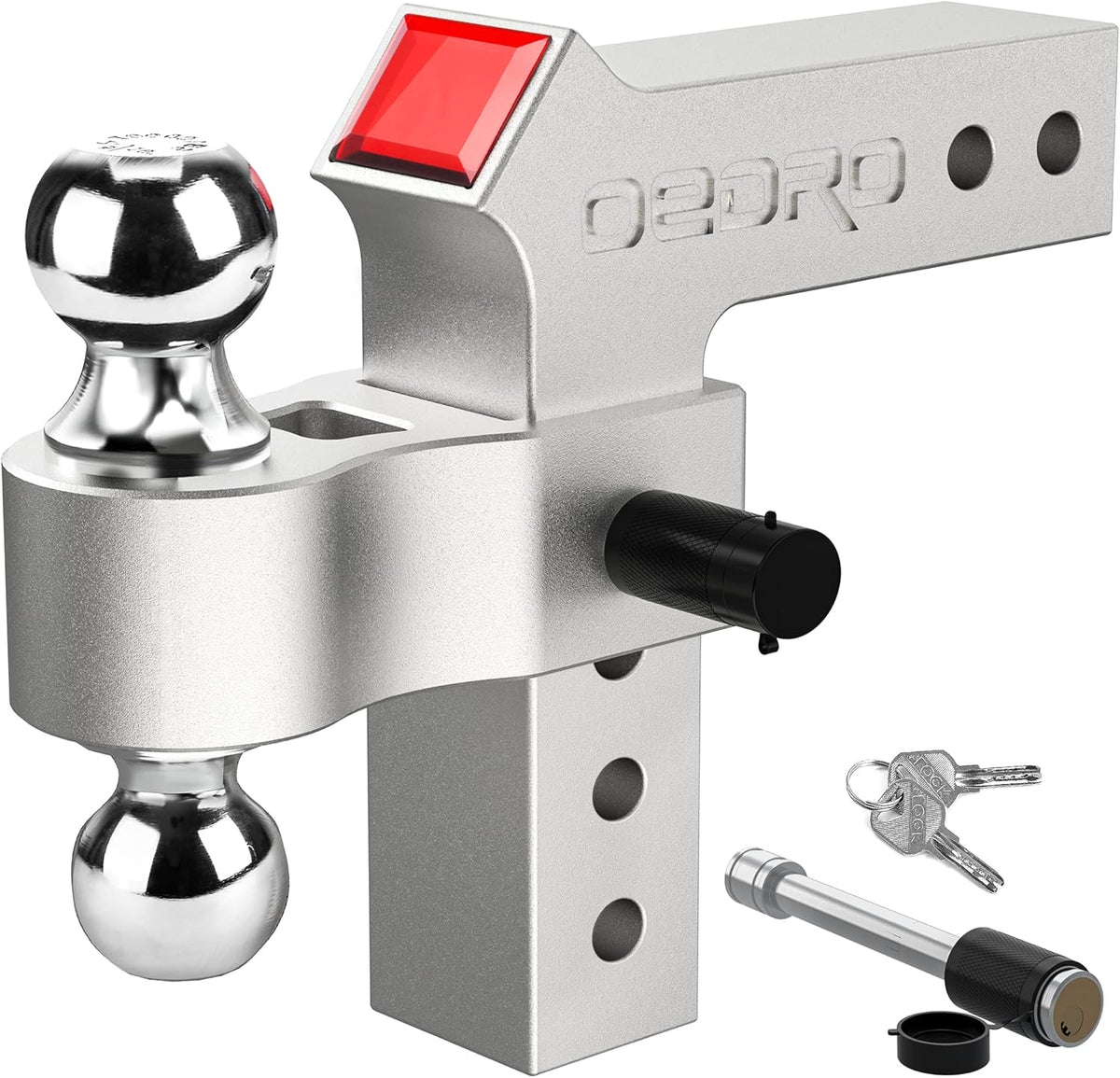 Adjustable Trailer Hitch Ball Mount with Forged Aluminum Shank, 8-Inch Drop, 2.5-Inch Receiver, 2" & 2-5/16" Tow Balls, 14500 lbs, Anodized Black E2243