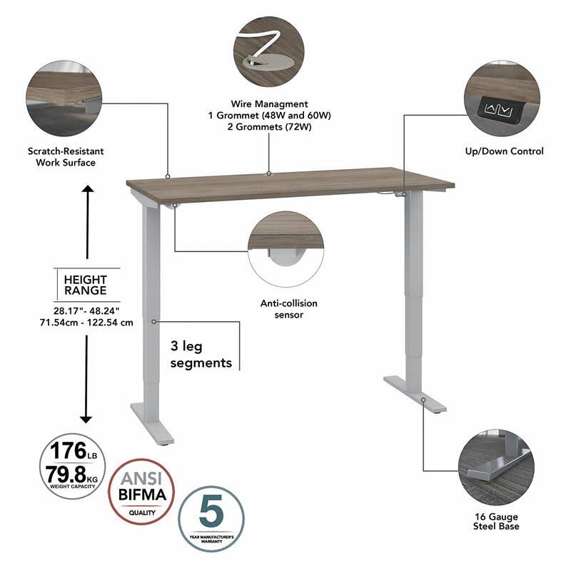 Electric Height Adjustable Standing Desk in Modern Hickory Y35664